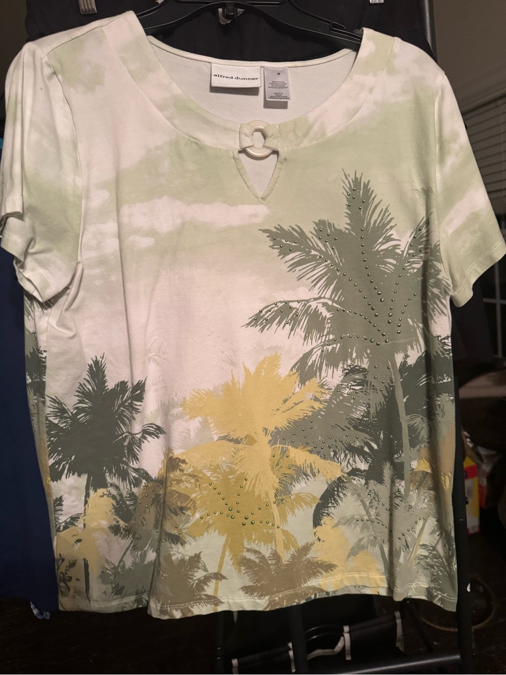Alfred Dunner Cream Short Sleeve Top with Front Ring Accent